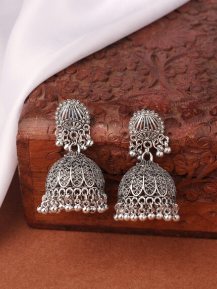 OZ Jewels German Silver Oxidized Jhumka Earrings for Women