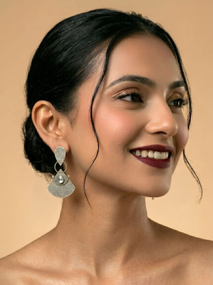 OZ Jewels Premium Oxidized Silver-Plated Geometric Drop Earrings with Clear Crystal Teardrop Accent