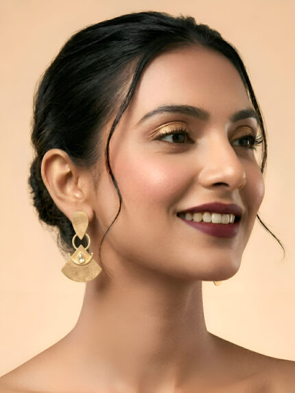 OZ Jewels Premium Matte Gold-Plated Geometric Drop Earrings with Clear Crystal Teardrop Accent