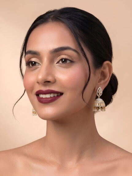 OZ Jewels Premium Dual-Tone American Diamond Jhumka Earrings with Teardrop Studs and Crystal Dangles