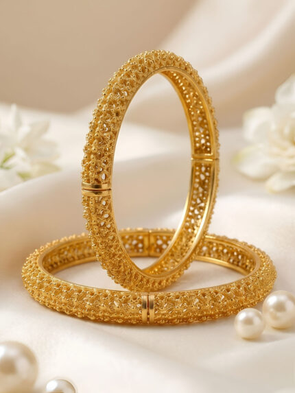 OZ Jewels Premium Gold-Plated Textured Traditional Bangles Set for Women | Elegant Ethnic & Festive Wear Kada Bangles