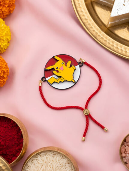 OZ Jewels Cartoon Pikachu Adjustable Red Rope Bracelet Spinner Pendant Rakhi