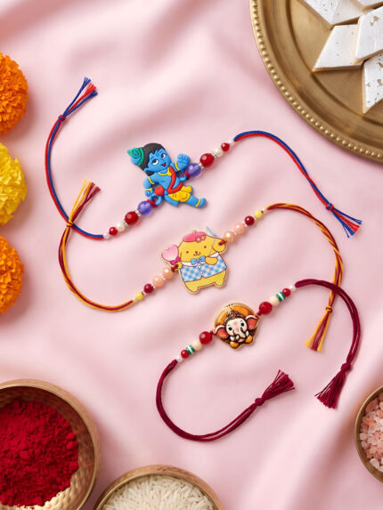 OZ Jewels Krishna Ganesha Kids Cartoon Character Beaded Rakhi