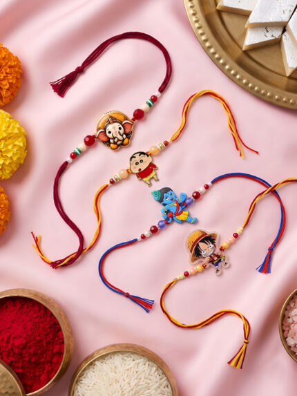 OZ Jewels Krishna Ganesha Shinchan Kids Cartoon Character Beaded Rakhi
