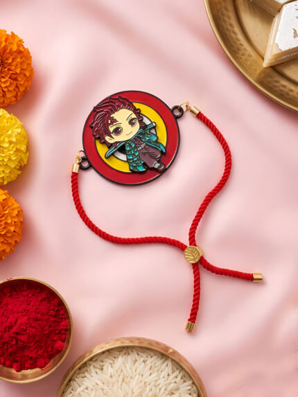 OZ Jewels Anime Cartoon Tanjiro Kamado Adjustable Red Rope Bracelet Spinner Pendant Rakhi